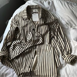 DISSH Black and Cream Striped Button Down Shirt